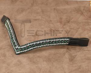 Bride de cheval en cuir de qualité supérieure avec bande frontale en cristal vert en forme de V, logo personnalisé, taille ajustable, emballage en boîte - Product Image 4
