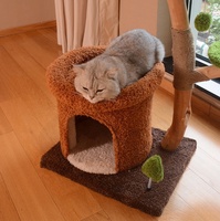 Tour de surveillance pour animaux de compagnie en bois massif naturel avec perchoir en velours nuage - Véritable bois de pommier, base E1, corde de jute de 4 mm, mobilier pour chat éco-luxe