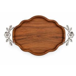 Bandeja de Madera Ovalada de Diseño Vintage con Asas de Ramas de Olivo en Peltre Fundido, Bandeja Decorativa de Madera con Hojas Vintage para Mesa - Product Image 6
