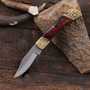 Couteau utilitaire pliant en acier inoxydable avec manche en bois Pakka, étui en cuir Pancake, couteau de poche EDC OEM pour la chasse et le camping - Product Image 2