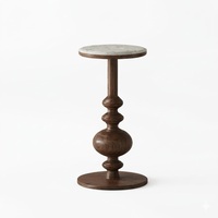 Table d'appoint ronde en bois de style européen artisanal avec plateau en marbre, design traditionnel pour le mobilier de salon
