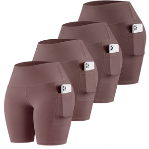Shorts de Compresión de Cintura Alta para Mujer, con Bolsillos, Transpirables, Bordados, de Secado Rápido, Ajuste Deportivo, Color Sólido, Tejido de Punto, Spandex, Poliéster - Product Image 3