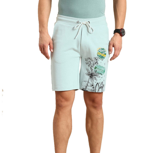 Shorts de Playa para Hombre, Color Azul Claro, Estampado con Palmeras, Cintura con Cordón Ajustable, Secado Rápido, Traje de Baño Informal - Product Image 1