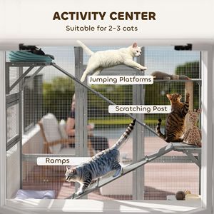 Grande Recinto per Gatti da Esterno per Patio, Casetta in Legno per Gatti con 6 Piattaforme per Saltare, Tiragraffi, 2 Rampe, Spazio per 2-3 Gattini - Product Image 5