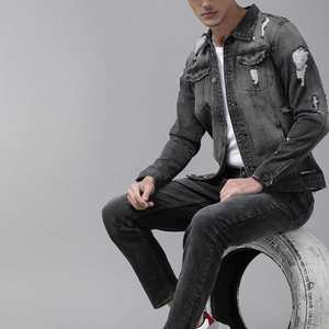 Veste en jean vintage pour homme, style unique de toutes les marques, avec col montant, design réversible, protection anti-UV, logo personnalisé sur le devant - Product Image 3