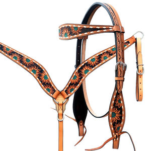 ชุดที่รองศีรษะและเกราะหน้าอกหนังแบบตะวันตกที่สวยงามทนทานสำหรับม้าขี่ม้าพาเหรดม้า - Product Image 1