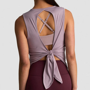 Outdoor Training <b>Ladies</b> Longline High Compression Open Back Design Tank <b>Top</b> Custom Blank Activewear Sports Round Neck <b>Vest</b> - Product Image 2