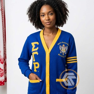 Cardigan décontracté d'hiver respirant à col en V uni avec appliques brodées en acrylique personnalisées Sigma Gamma Rho pour sororité - Product Image 3