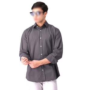 Men's Gray Cotton Long Sleeve <b>Work</b> Shirt Anti-Wrinkle Fashion Uniform White <b>Pants</b> <b>Black</b> Loafers - Product Image 2