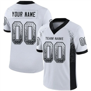 Maillot de football américain personnalisé en polyester/coton pour homme, blanc et noir, col en V, manches courtes, anti-humidité, ajusté pour équipe - Product Image 1