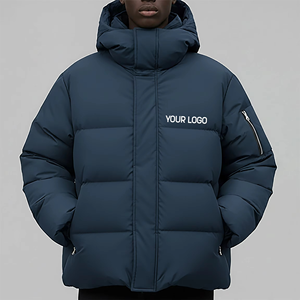 Chaqueta Acolchada Azul Marino Extra Grande para Hombre, con Logotipo Personalizado, Cuello Alto con Capucha, Abrigo Térmico de Invierno, Ropa Exterior Urbana Premium - Product Image 4