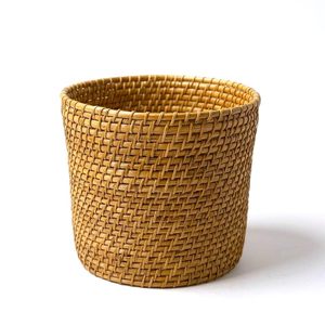 Panier en paille naturelle tissé à la main avec poignées, panier de rangement rond en osier, décoration rustique bohème pour la maison - Product Image 6