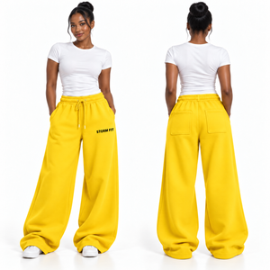 Pantalones Cargo de Felpa Personalizados para Mujer, Color Turquesa, Pierna Ancha, Cintura Media, Cordón Elástico, Corte Regular, Largos, Estilo Urbano - Product Image 4