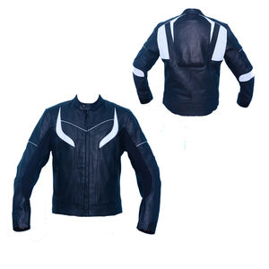 เสื้อแจ็คเก็ตหนังสำหรับขี่มอเตอร์ไซค์ สีดำขาว สำหรับผู้ชาย หนังแท้ กันหนาว ทนไฟ พร้อมแผ่นป้องกันแบบถอดได้ - Product Image 1