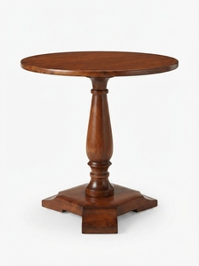 Mesa de Centro Redonda de Madera Maciza, Mesa Auxiliar con Pedestal Marrón, Muebles Tradicionales y Modernos para Sala de Estar y Hotel - Product Image 2