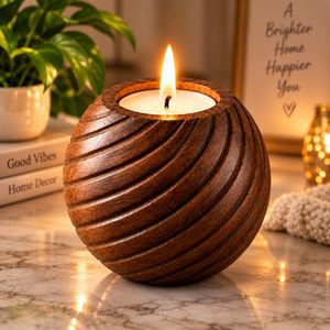 Portavelas de Madera para Velas de Té, Hecho a Mano, Tallado en Espiral, Centro de Mesa Decorativo para Sala de Estar - Product Image 3