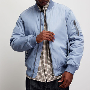 Blouson bomber bleu clair pour homme, couleur unie, fermeture éclair, vêtement décontracté pour l'automne, coupe-vent, matière polyester - Product Image 1