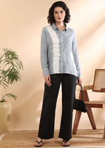 Camisa de Oficina Maaesa para Mujer, 100% Algodón, Hecha a Mano, Tie Dye, Casual, Manga Larga, Manga Raglán, Cuello con Botones, Corte Regular - Product Image 3