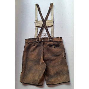 Pantalon court traditionnel bavarois pour homme, style Lederhosen, avec bretelles, en coton tissé marron, vêtements traditionnels. - Product Image 3