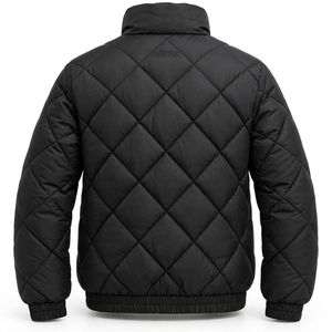 Blouson matelassé léger noir pour homme avec col montant, style streetwear décontracté, fermeture éclair intégrale, idéal pour l'hiver - Product Image 2