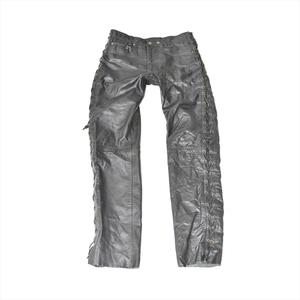 Pantalon de moto pour homme en PU noir, taille haute, coupe droite, fermeture à lacets, décoration à rivets, vêtements d'hiver - Product Image 1