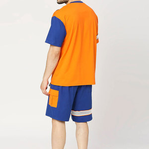 Econex Sports Men's Sporty Two-Piece <b>Set</b> Color Blocking Breathable Polyester T-Shirt Shorts Quick Dry <b>Knitted</b> Letter Pattern - Product Image 4