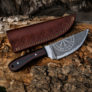 Couteau Viking Skinner artisanal OEM personnalisé, gravé, en acier à haute teneur en carbone, lame fixe, manche en bois, pour le camping en plein air, la survie en milieu sauvage - Product Image 1