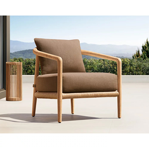Wooden SofaLounge Chair Minimalist Wood Two Seat Garden <b>Sofa</b> With White Cushions <b>Outdoor</b> Furniture Durable Design - Valeo - Product Image 2
