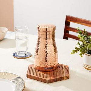 Pure Copper Bedside Carafe With Lid Traditional <b>Drinking</b> Water <b>Jug</b> Handcrafted Water Pitcher For Bedroom Kitchen Dining Table - Product Image 2