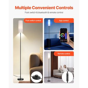 Lampadaire moderne à intensité variable avec couleurs réglables en continu, télécommande via interrupteur au pied et application, modèle Tall FL - Product Image 2