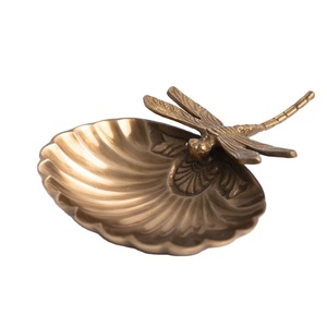 Elegant golden dragonfly shell jewellery <b>tray</b> decorative metal insect design <b>vanity</b> organizer tabletop <b>tray</b> for rings earrings - Product Image 1