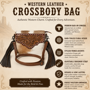 Sac à bandoulière en cuir de vachette pleine fleur Western, orné de motifs floraux et de franges, sac à main en cuir véritable pour femme - Product Image 5