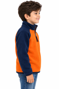 Sweat-shirt à col zippé en sherpa pour enfants, orange et bleu marine, de qualité supérieure, veste d'hiver chaude pour garçons, manches longues - Product Image 2