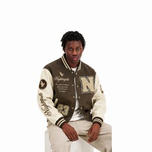 เสื้อแจ็คเก็ต Letterman Varsity แบบสั่งทำพิเศษ สวมใส่สบาย ผ้าแคนวาส คอตั้ง ปักลายเบสบอล เสื้อแจ็คเก็ต Varsity แบบสั่งทำพิเศษสำหรับนักกีฬา - Product Image 2