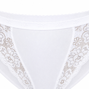 Culottes string taille mi-haute pour femme, sexy, blanches unies, avec bordure en dentelle, sans couture, en coton et élasthanne, élégantes, tricotées - Product Image 6