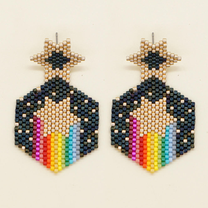 Vente en gros de boucles d'oreilles bohèmes de haute qualité en perles MIYUKI, bijoux tissés en forme d'étoile hexagonale arc-en-ciel pour femmes - Product Image 5