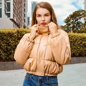 Chaqueta de invierno para mujer, con cuello alto, mangas abullonadas, cierre de cremallera, abrigo informal. - Product Image 4