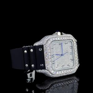Luxury Moissanite Round Cut Diamond Half Iced Out <b>Watch</b> With Black Leather Belt Classic Date and <b>Arabic</b> Features Diamond <b>Watch</b> - Product Image 4