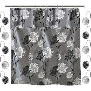 12pc Erica Modern Classic Luxury Bathroom Fabric Shower <b>Curtain</b> Set with 12 <b>Hooks</b> Including Bath Shower <b>Curtain</b> - Product Image 1