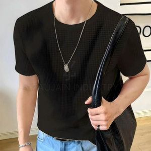 T-shirt gaufré pour homme le plus vendu – Mélange de coton doux, manches courtes, décontracté, pour le quotidien, coupe confortable, tissu respirant, style tendance - Product Image 2