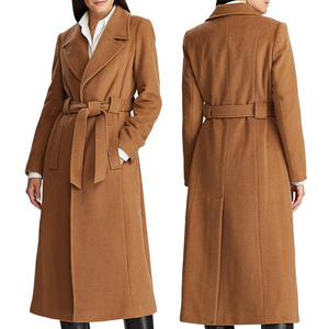 Manteau long en laine pour femme, coupe ajustée, double boutonnage, col à revers, camel et noir, style marin, manteau d'hiver tendance - Product Image 1