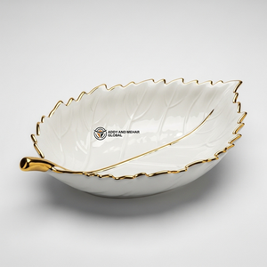 Plateau en céramique blanc à bord doré de qualité supérieure, plat décoratif de luxe pour bijoux, collations, décoration intérieure, vaisselle et centre de table - Product Image 1