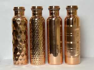 MSR Overseas 100% Pure Copper Hand-made Eco-Friendly <b>Water</b> <b>Bottle</b> Hammered Diamond Plain Silver Touch for 1000ml Pack 4 - Product Image 2