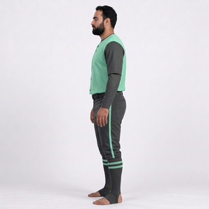 Ensemble de pantalon et haut de baseball pour homme, couleur unie, blocs de couleur, manches courtes, col en V, fermeture boutonnée, respirant, antibactérien, en polyester - Product Image 3