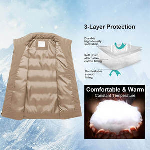 Chaleco Acolchado Beige con Cuello en V para Hombre, con Cierre de Cremallera, Impermeable, Transpirable, Reversible, Cortavientos, Ropa de Invierno Formal - Product Image 5