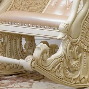 Sillón mecedora de lujo real de madera de caoba con tallado de cisne, sillón de ocio vintage, sillón imperial tapizado en cuero para sala de estar - Product Image 3