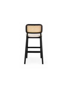 Taburete de bar moderno con respaldo de ratán y asiento tapizado de madera maciza para uso en bares domésticos o restaurantes - Product Image 6