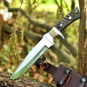 Fixed Blade Hunting <b>Knife</b> Drop Point Carbon Steel Bowie Camping <b>Knife</b> Ram Horn <b>Handle</b> 13 Inch Overall Length Survival <b>Knives</b> OEM - Product Image 1