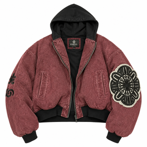 Produttore di Abbigliamento, Giacca Invernale Vintage Imbottita Personalizzata, Giacca Bomber con Zip e Ricami Applicati Effetto Lavaggio Acido per Uomo - Product Image 2