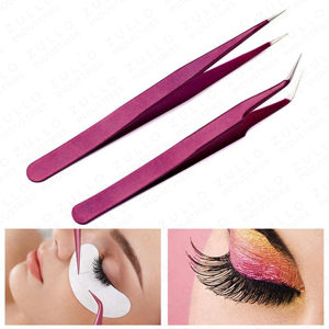 High Quality 2PCS Purple Stainless Steel Eyelash Extension Tweezers Set Custom Logo Pointed Tip Professional Makeup <b>Tool</b> Kit - Product Image 4